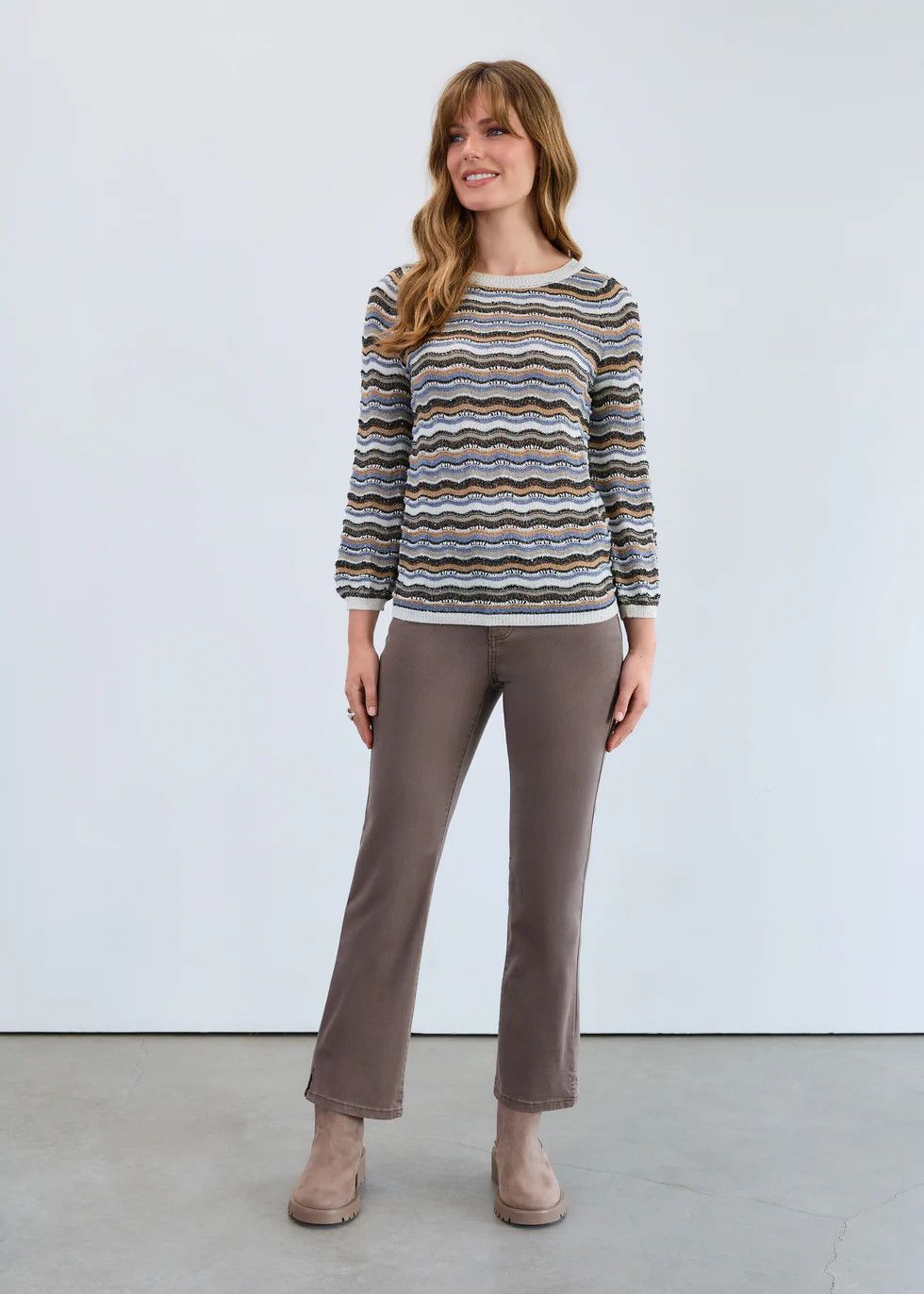 3/4 Sleeve Wave Stitch Sweater 1228526, Color: Soho Stripe, Size: XS