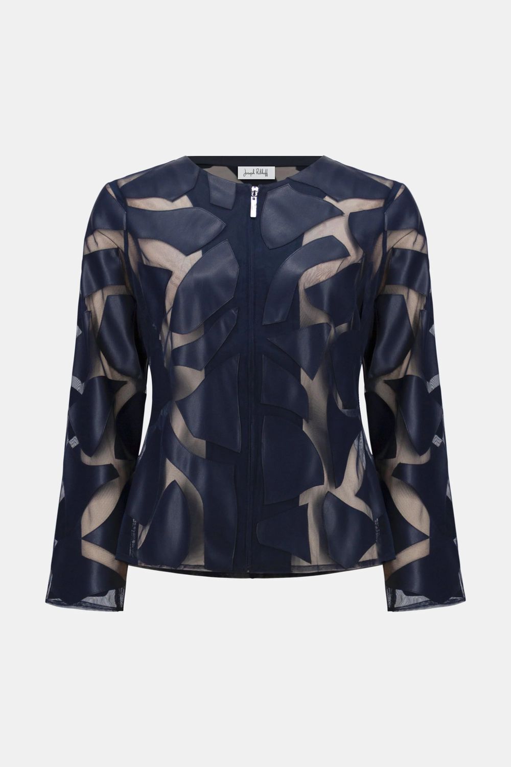 Sheer Zipper Front Formal Jacket 261906, Color: Midnight Blue, Size: S