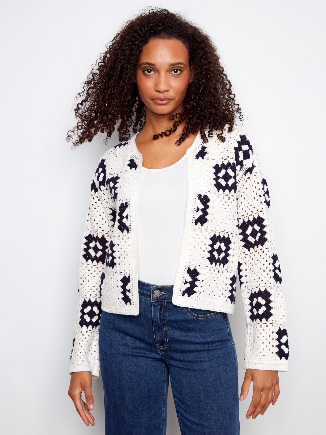 Square Crochet Cardigan C2951/500C, Color: White, Size: S