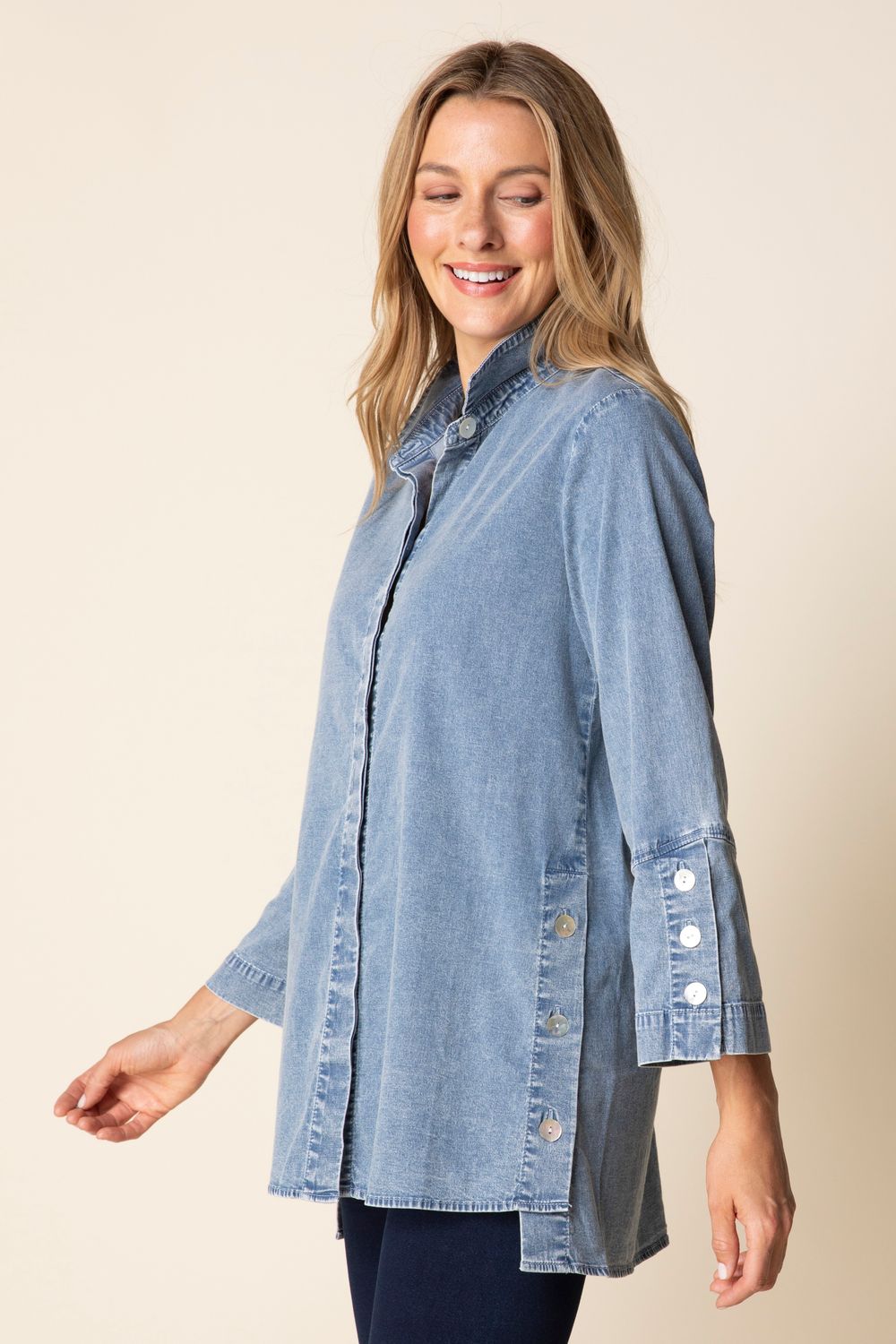 Side Button Tunic H15521, Color: Ltden, Size: XS