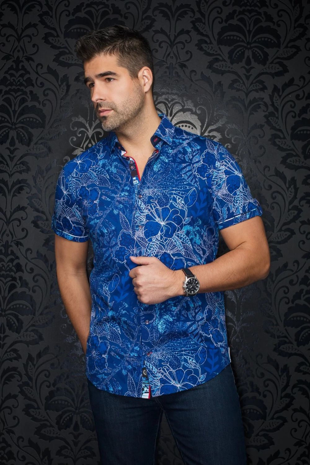 Ronaldo Stretch Shirt , Color: Blue, Size: Medium (3)