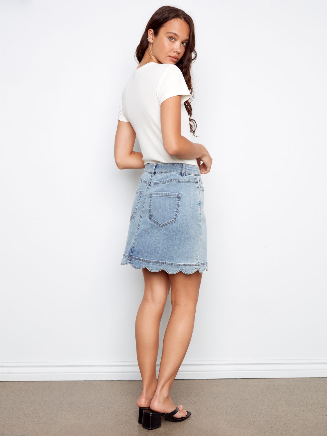 Scalloped Hem Denim Skort C7079R, Color: 140, Size: 2