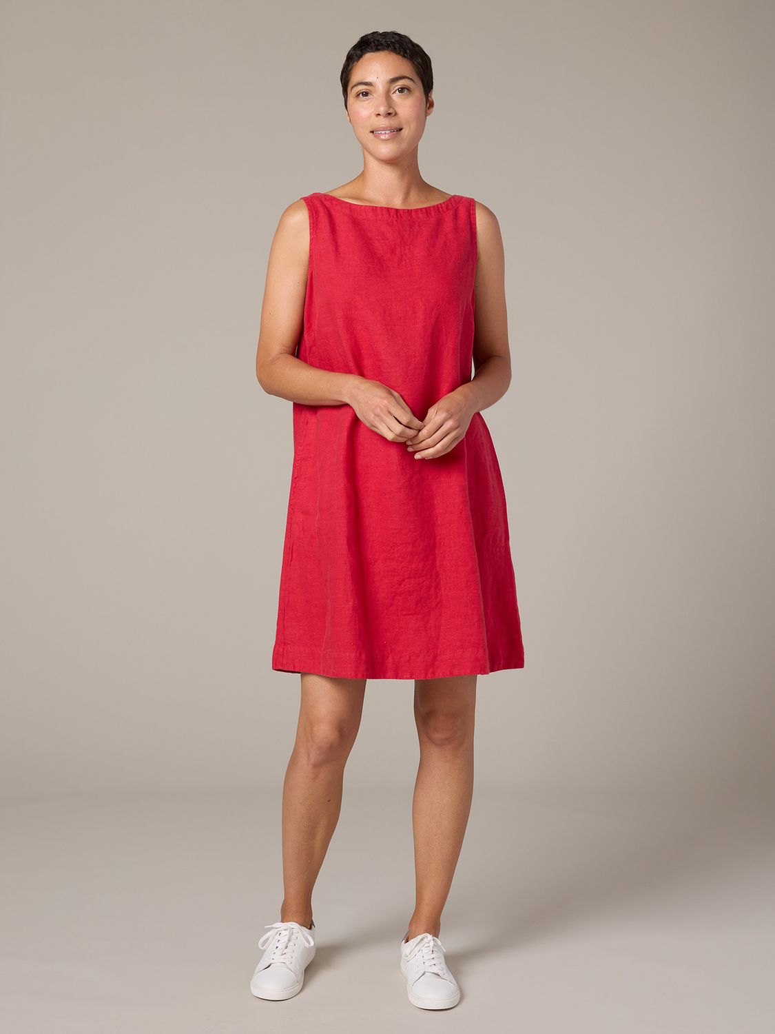 Modern Shift Linen Dress 4400337, Color: Cherry, Size: XS