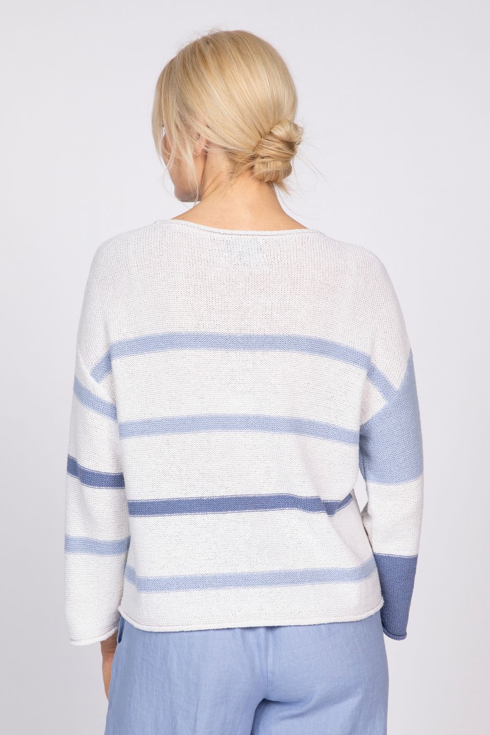 Split Stripes Sweater L820702, Color: Pool, Size: XS