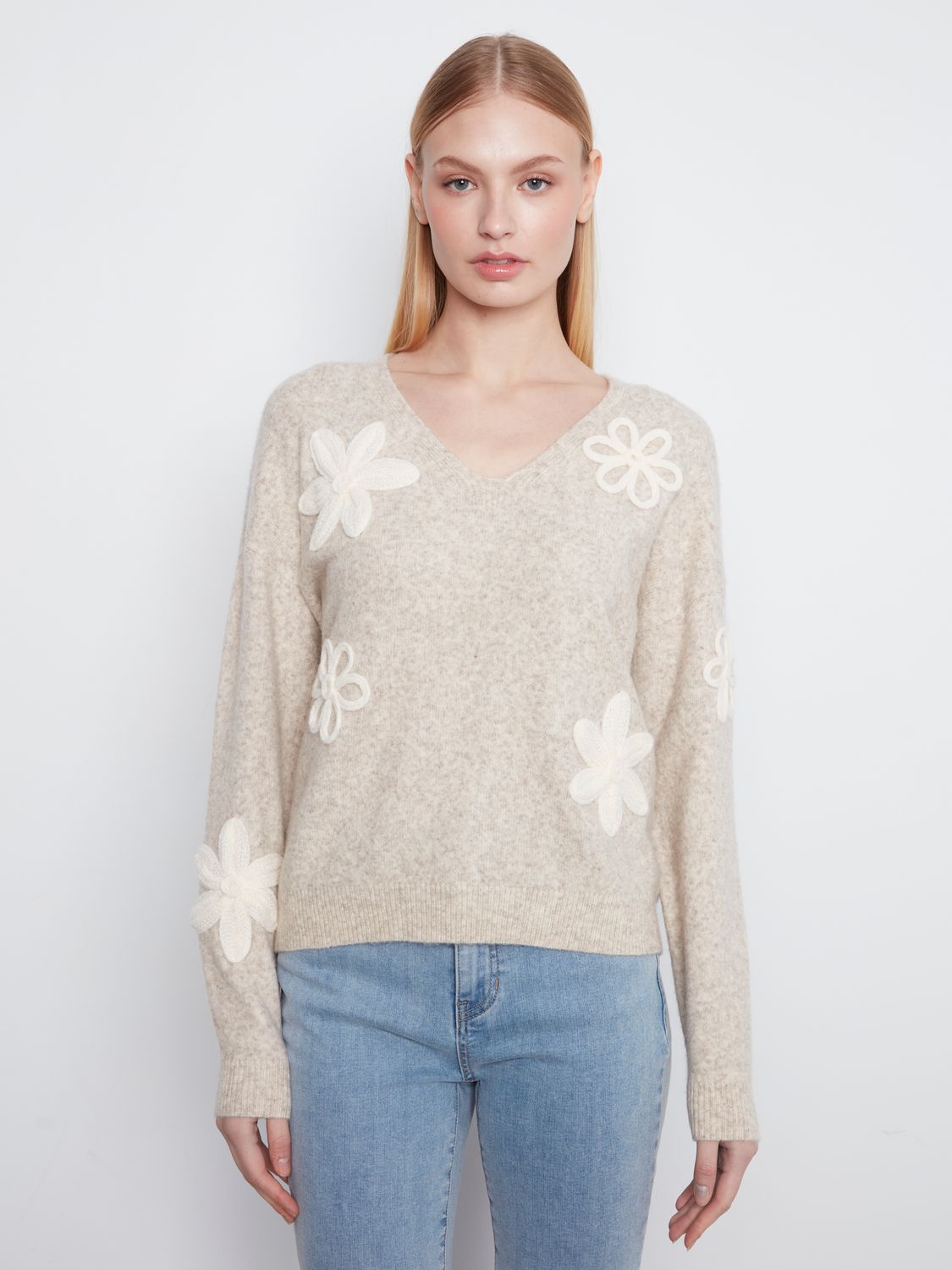 V Neck Flower Sweater C2163/808C