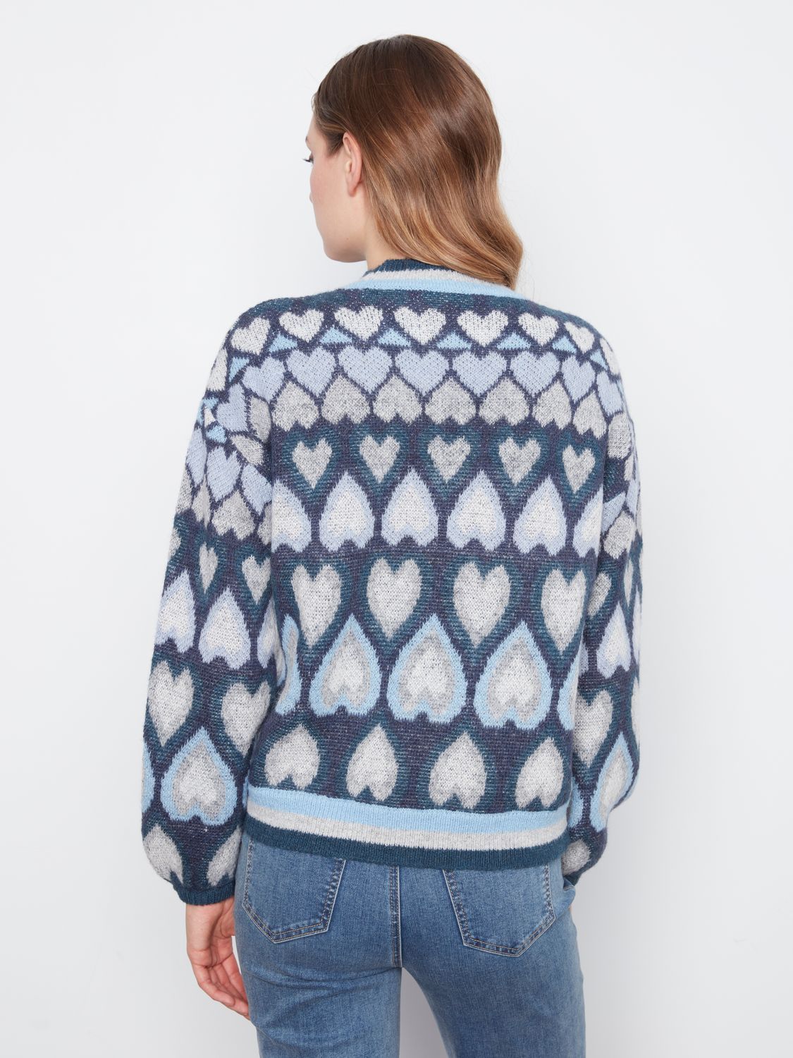 Heart Design Jacquard Sweater C2175/820C, Color: Navy 117, Size: XS