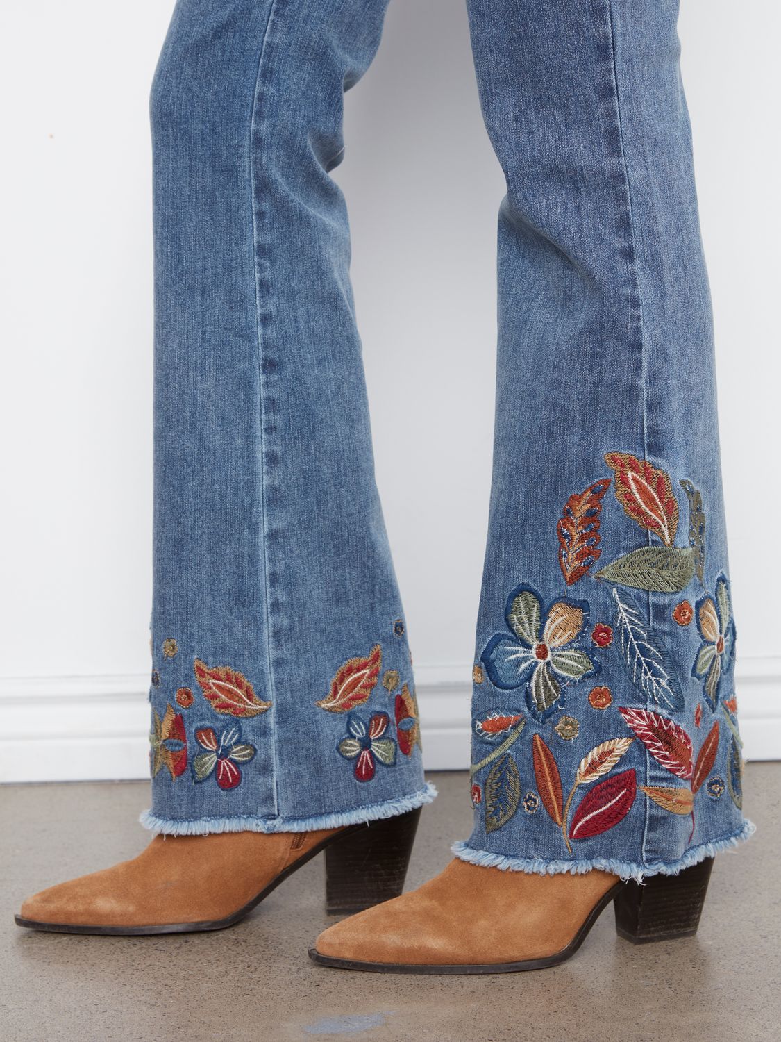 Flare Jeans with Floral Hem Embroidery C5667R 431A
