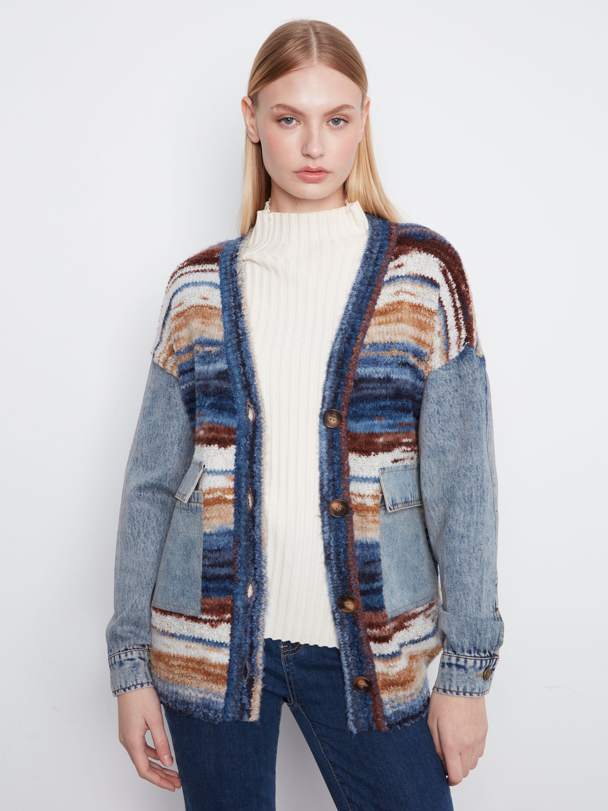 Denim Combo Space Dye Cardigan by Charlie B