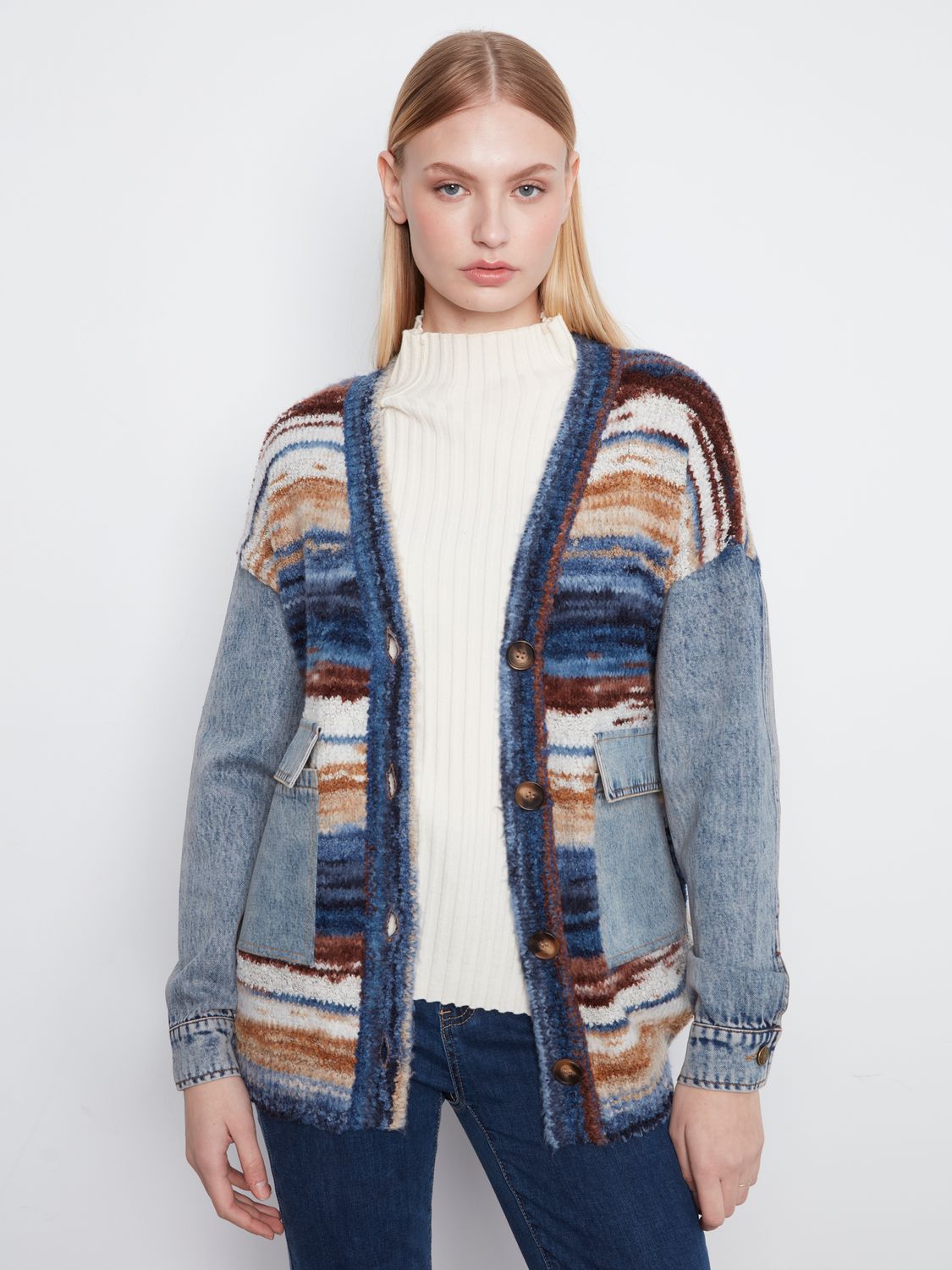 Denim Combo Space Dye Cardigan C2161 805C