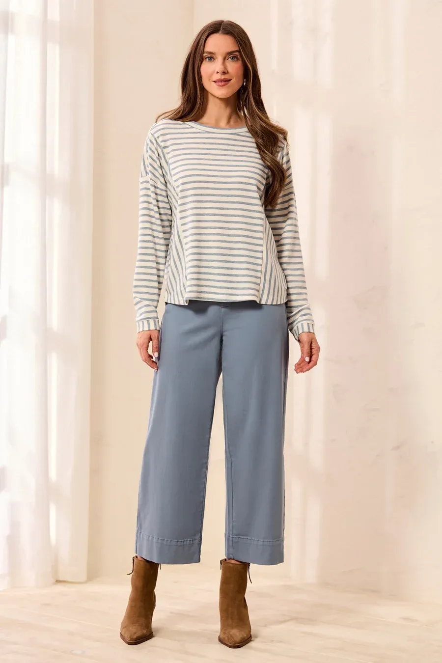 Crew Neck Top W-inserts 3162O/8435, Color: Blue Fog, Size: XS