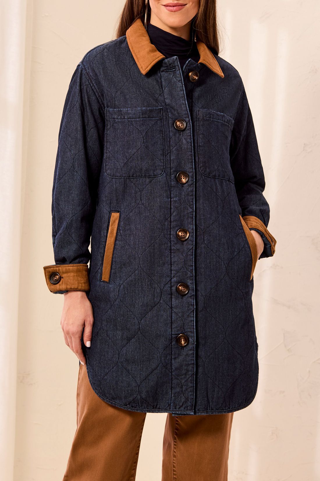 Quilted Denim Jacket With Suede by Tribal