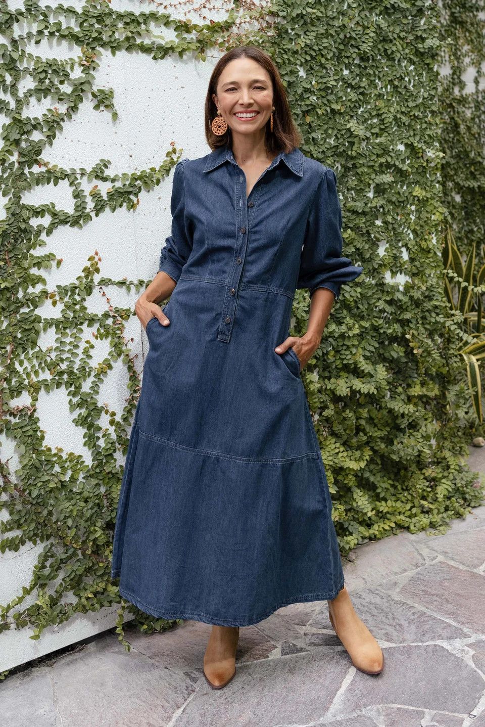 Detroit Dark Blue Denim Sleeved Dress 8572