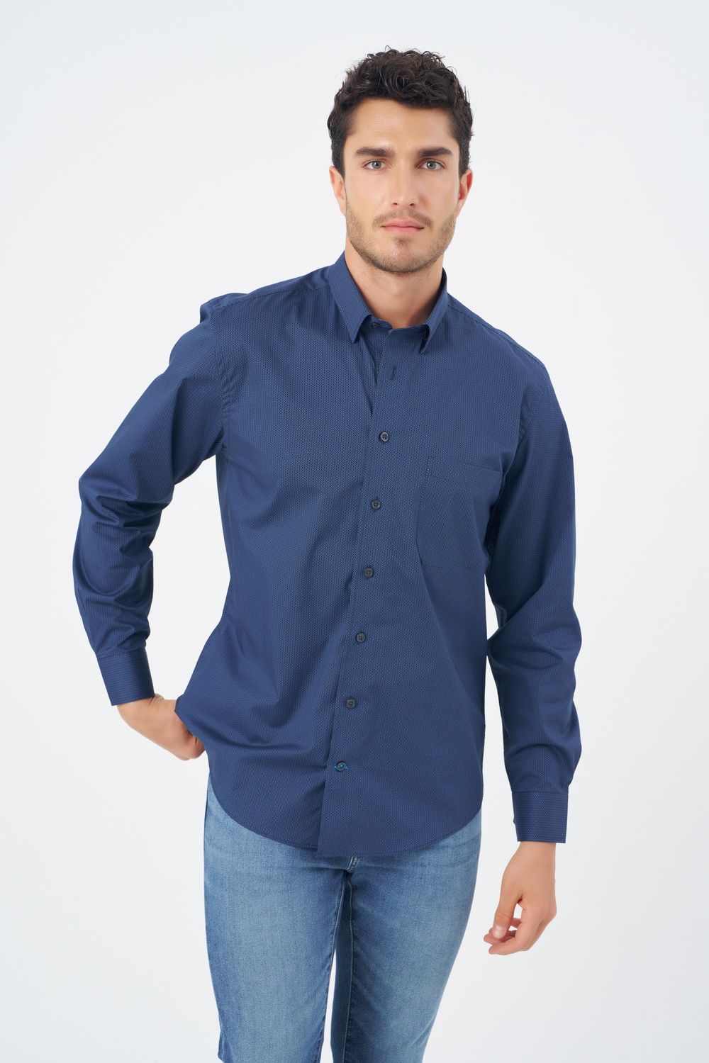 Small Navy Circle Print Non Iron Shirt 625465