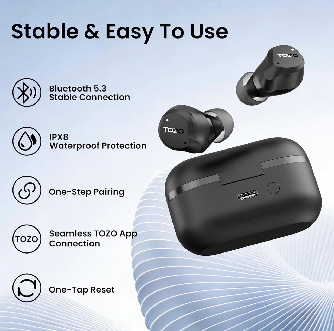 TOZO Hybrid Active Noise Cancelling Wireless Earbuds