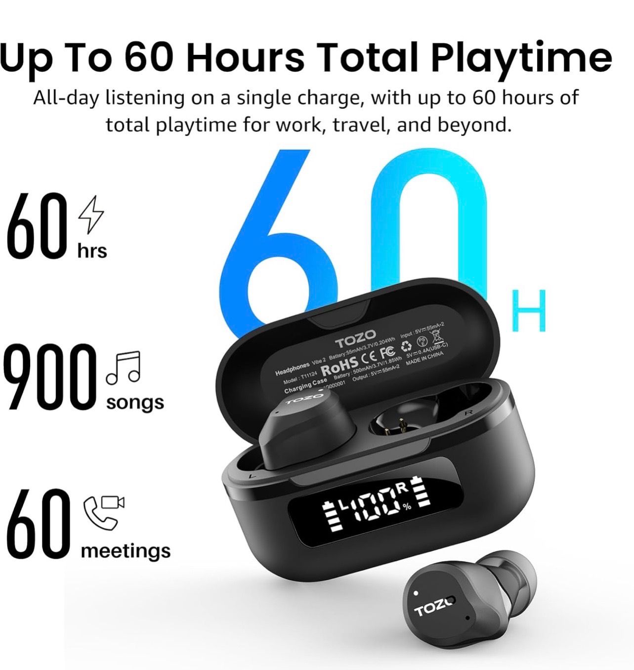 TOZO Hybrid Active Noise Cancelling Wireless Earbuds