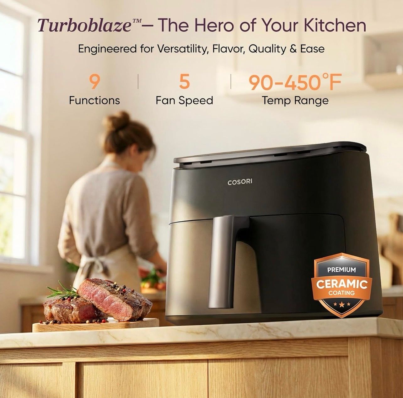 9-in-1 TurboBlaze Air Fryer 6 Qt, Premium Ceramic Coating
