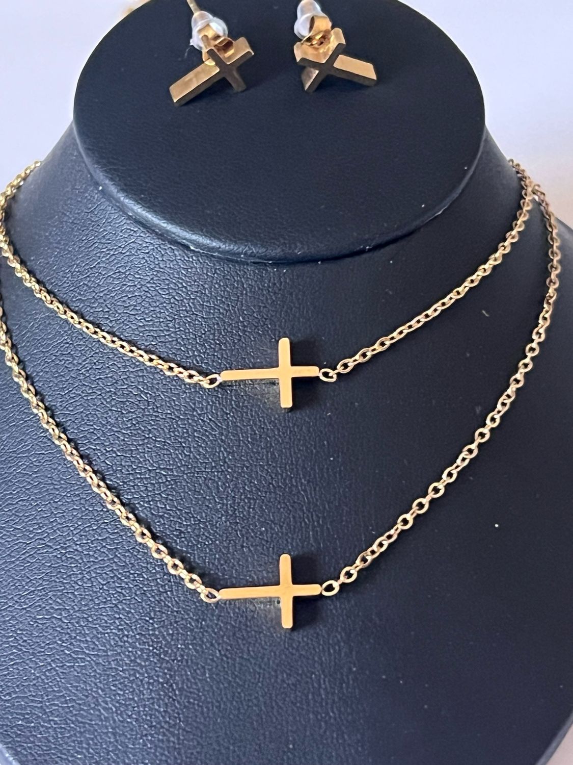 Women Jewelry Set Stainless Steel Cross Pendant Necklace Bracelet Chain Earrings