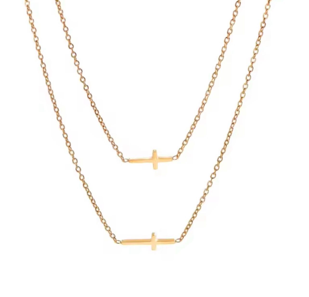 Women Jewelry Set Stainless Steel Cross Pendant Necklace Bracelet Chain Earrings