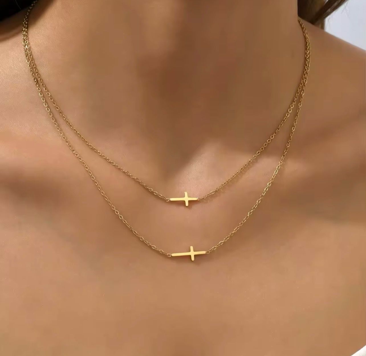 Women Jewelry Set Stainless Steel Cross Pendant Necklace Bracelet Chain Earrings