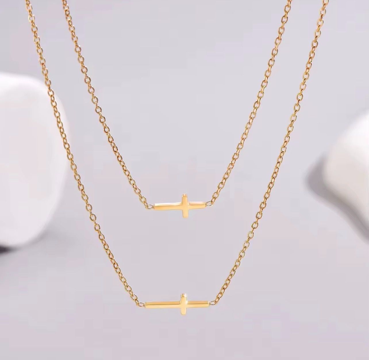 Women Jewelry Set Stainless Steel Cross Pendant Necklace Bracelet Chain Earrings