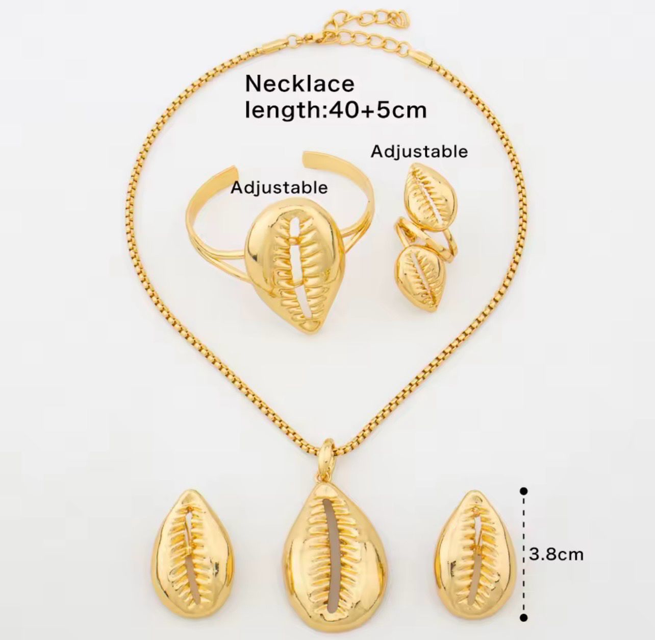 Jewelry Set Copper Women African Shell Shape Design Earrings Pendant Bracelet Ring Dubai Arab Turkis Jewelry