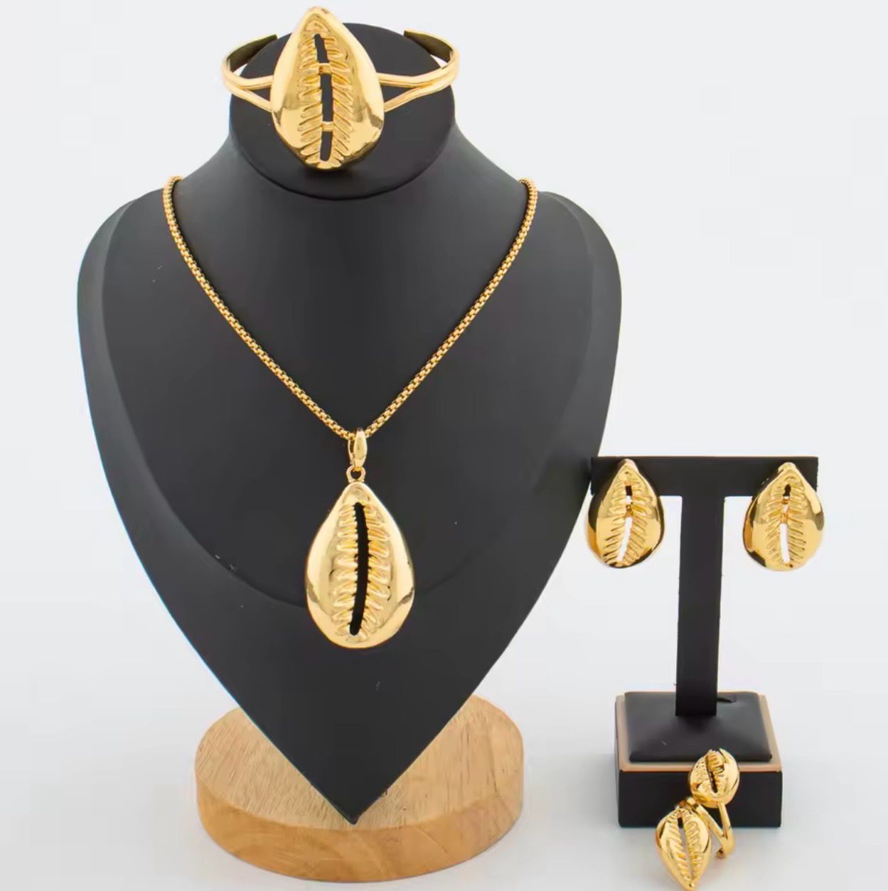 Jewelry Set Copper Women African Shell Shape Design Earrings Pendant Bracelet Ring Dubai Arab Turkis Jewelry