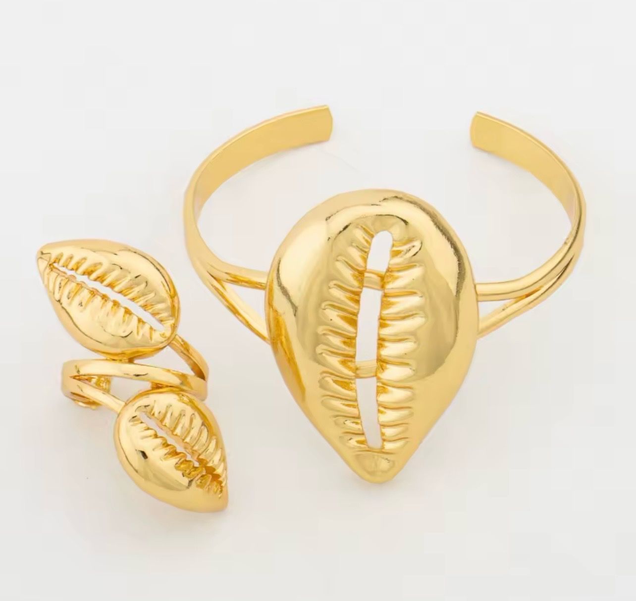 Jewelry Set Copper Women African Shell Shape Design Earrings Bracelet Ring Dubai Arab Turkis Jewelry