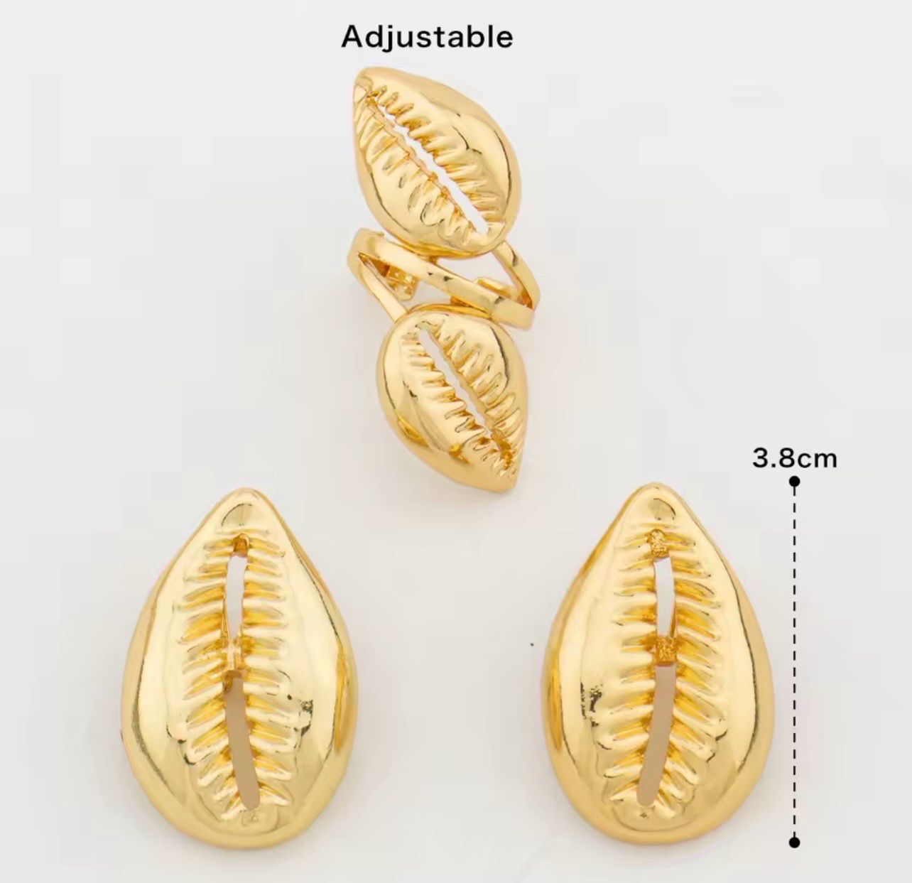 Jewelry Set Copper Women African Shell Shape Design Earrings Bracelet Ring Dubai Arab Turkis Jewelry