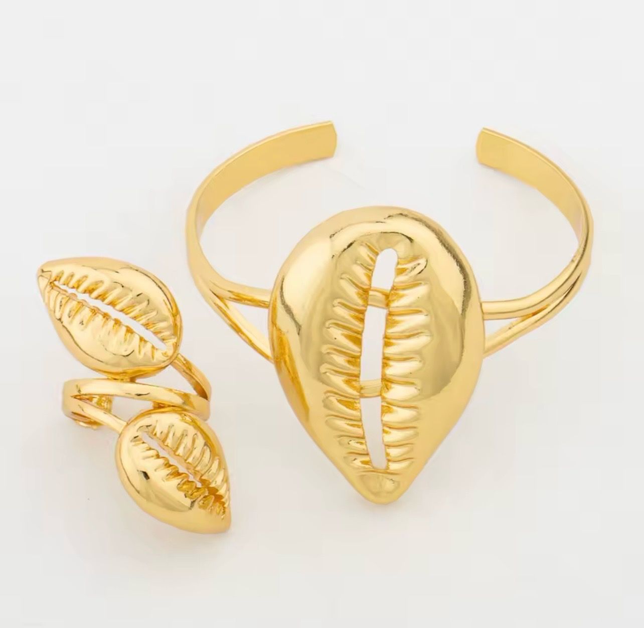 Jewelry Set Copper Women African Shell Shape Design Earrings Bracelet Ring Dubai Arab Turkis Jewelry