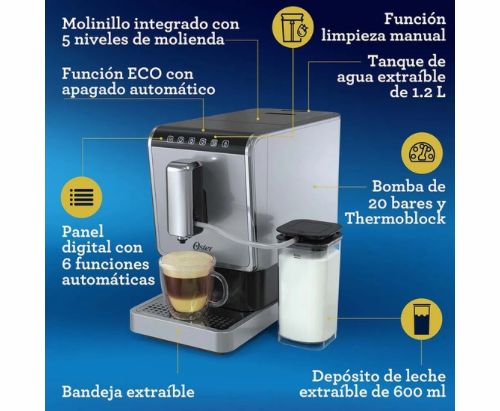 Cafetera Automática Oster® para Espresso de 20 bar de presión / Acero inoxidable
