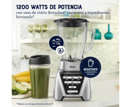 Oster® Licuadora Pro 1200 / 7 Velocidades / 3 Programas Aut. Vaso Blend-N-Go™ / Níquel - BLSTMBCBG000