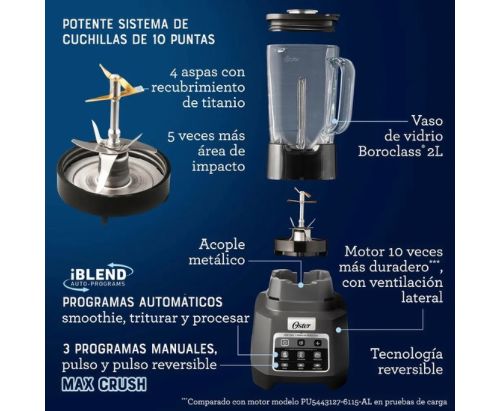 Licuadora Oster® Profesional XTREME MIX con iBLEND y MAX CRUSH / Tecnología Reversible