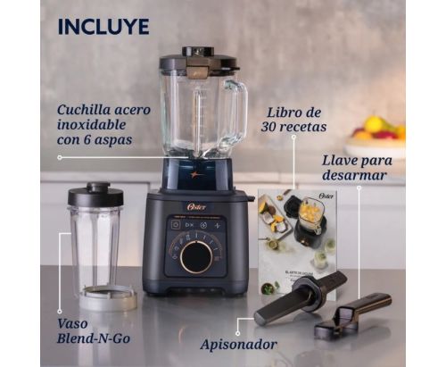 Licuadora Profesional Titan Oster 2200 W c/4 Programas , 5 Velocidades Vaso vidrio 2.5 L y Cuchilla Acero Inox. / Negra - BLSTXT-XG-013