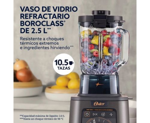 Licuadora Profesional Titan Oster 2200 W c/4 Programas , 5 Velocidades Vaso vidrio 2.5 L y Cuchilla Acero Inox. / Negra - BLSTXT-XG-013