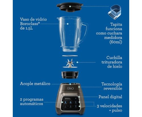 Licuadora Oster® programas aut. / Tecnología reversible y pantalla táctil / vaso BLend-N-Go BLSTPYG1312XBG
