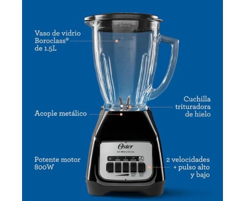 Licuadora Oster® con vaso de vidrio y dos velocidades más pulso BLSTKAGBPB