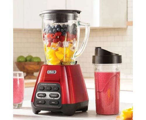 Licuadora Oster® roja / programas aut. Tecnología reversible - vaso Blend-N-Go BLSTPYG1310RBG