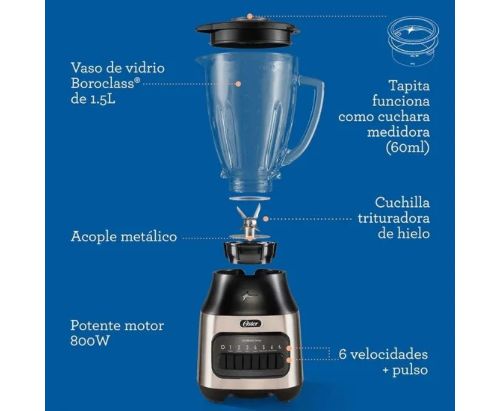 Licuadora Oster® - vaso de vidrio y 6 velocidades + pulso BLSTPEG-NPB