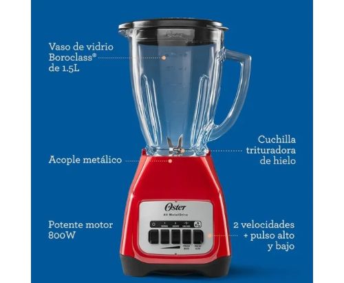 Licuadora Oster® con vaso de vidrio y dos velocidades más pulso BLSTKAGRPB