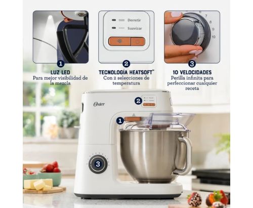 Batidora planetaria Oster® con tecnología Heatsoft™ FPSTSMPL4W
