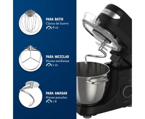 Oster® Batidora Planetaria, 12 velocidades, Tazón de Acero Inoxidable, Capacidad de 4 lt, Incluye 4 Accesorios, 850 W, Negro, FPSTSMPL2B
