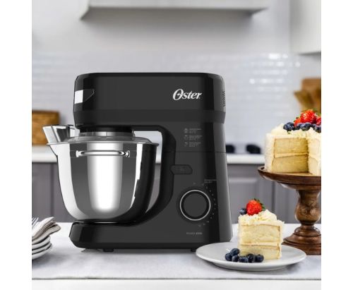 Oster® Batidora Planetaria, 12 velocidades, Tazón de Acero Inoxidable, Capacidad de 4 lt, Incluye 4 Accesorios, 850 W, Negro, FPSTSMPL2B