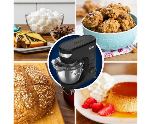 Oster® Batidora Planetaria, 12 velocidades, Tazón de Acero Inoxidable, Capacidad de 4 lt, Incluye 4 Accesorios, 850 W, Negro, FPSTSMPL2B