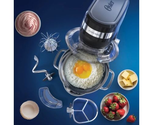 Oster® Batidora Planetaria, 12 velocidades, Tazón de Acero Inoxidable, Capacidad de 4 lt, Incluye 4 Accesorios, 850 W, Negro, FPSTSMPL2B