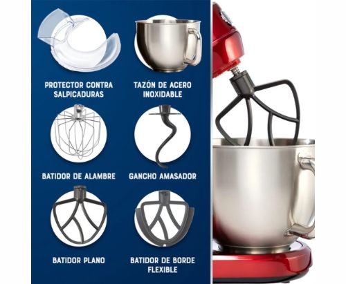 Oster Batidora Planetaria con 10 Velocidades, Tazón de 5.2 Litros de capacidad y Potente Motor de 1000 Watts, Color Rojo, FPSTSMPL3R-013