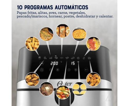 Oster® Freidora de Aire Digital, Recubrimiento Oster® DiamondForce, 7.5L de Capacidad, con 10 Programas Automáticos, CKSTAF75DSSDF