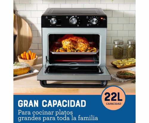 Oster® Horno con Freidora de Aire, Capacidad de 22 Litros, Recubrimiento Antiadherente, Negro, TSSTTVMAF1NS