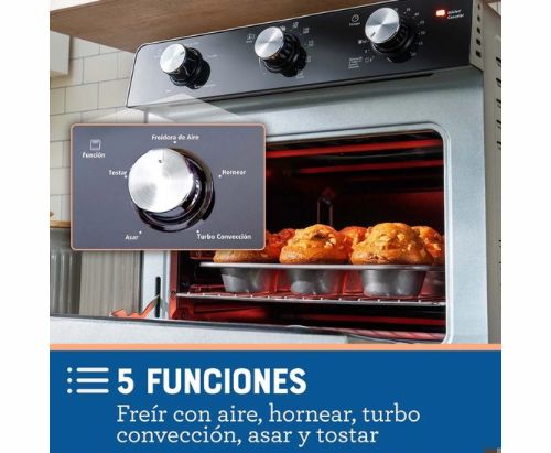 Oster® Horno con Freidora de Aire, Capacidad de 22 Litros, Recubrimiento Antiadherente, Negro, TSSTTVMAF1NS