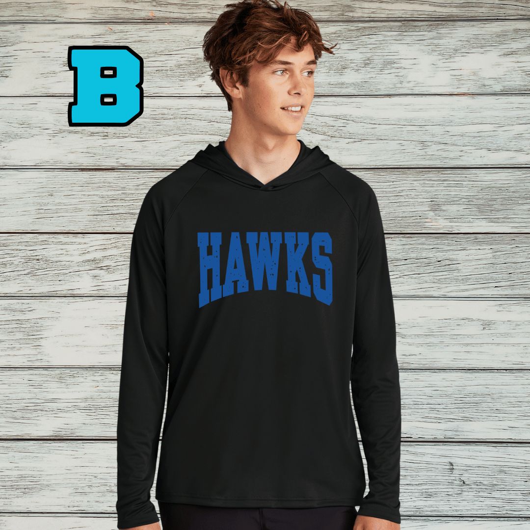Hawkins Design B- Performance Long Sleeve Tee with Hood
