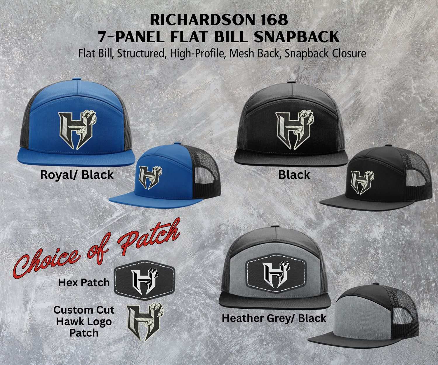 Hawkins Hat - Richardson 168 Flat Bill 7 Panel Flat Bill Cap